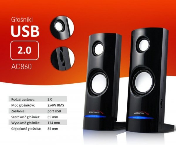 Audiocore Głośniki komputerowe 8W USB AC860