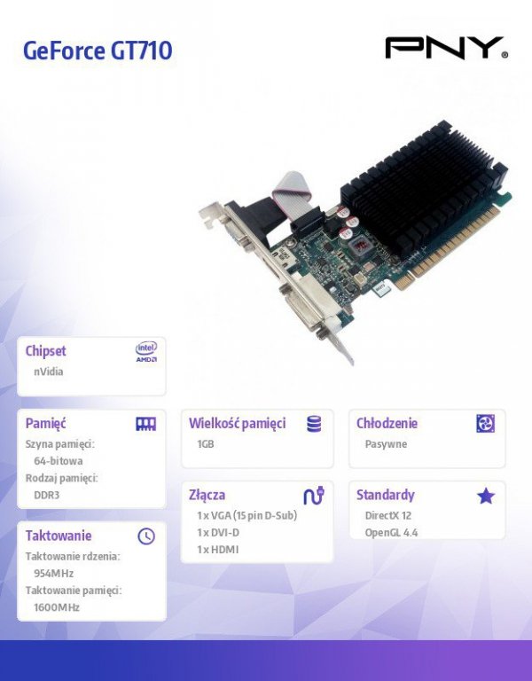 PNY Karta graficzna GeForce GT 710 1GB DDR3 64bit DVI/VGA/HDMI