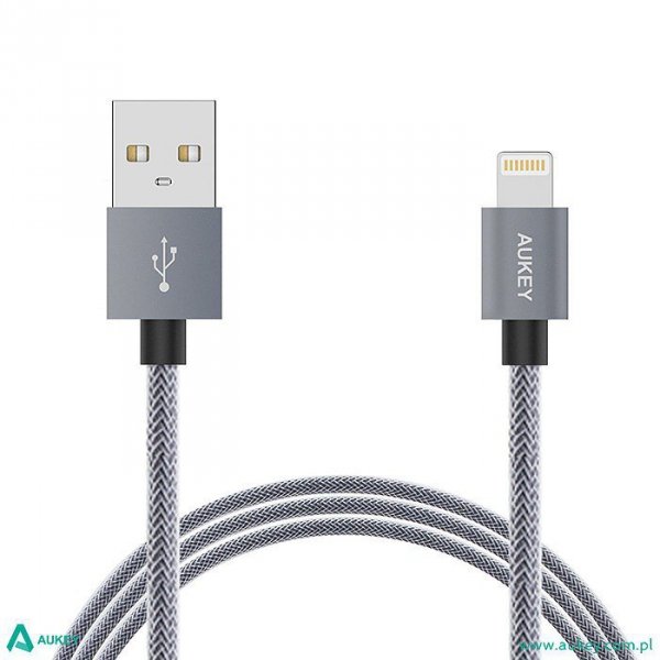 AUKEY CB-D24 Grey ultraszybki nylonowy kabel Quick Charge Lightning-USB | 1m | certyfikat MFi Apple