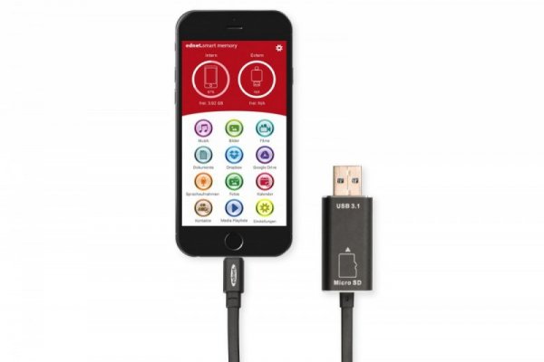 EDNET Kabel USB 3.1 Lightning z czytnikiem microSD &quot;Smart Memory&quot; dla Apple Czarny