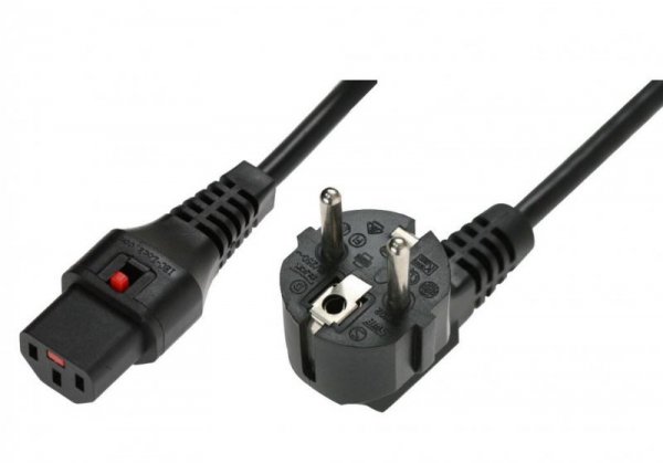 Digitus Kabel połączeniowy zasilający blokada IEC LOCK 3x1mm2 Schuko kątowy/C13 prosty M/Ż 2m czarny