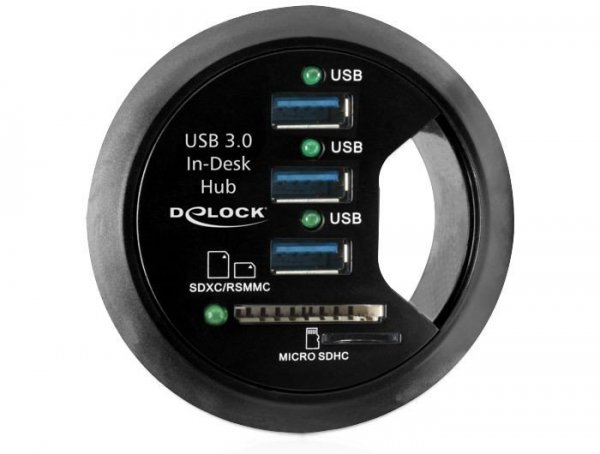 Delock USB Hub 3 porty do montażu w blacie biurka aktywny + zasilacz