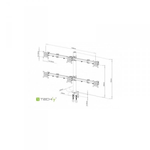 Techly Ramię biurkowe na sześć monitorów LED/LCD 13-20cali VESA 6x10kg