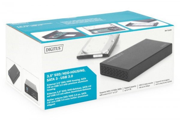 Digitus Obudowa zewnętrzna USB 3.0 na dysk SSD/HDD 3.5&quot; SATA III Z zasilaczem Aluminiowa