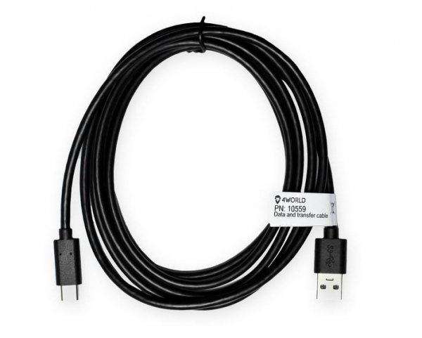 4world Kabel USB do przesyłu danych typ C 3.0, 200 cm, czarny