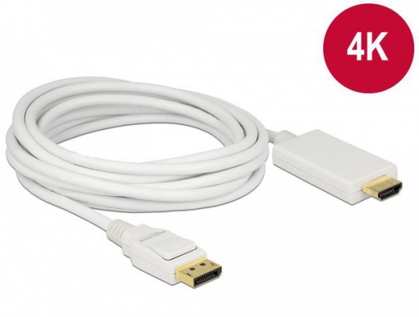 Delock Kabel DisplayPort v1.2A - HDMI M/M 4K 5M biały Premium
