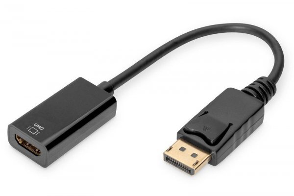 Digitus Kabel adapter DisplayPort z zatrzaskiem 1080p 60Hz FHD Typ DP/HDMI A M/Ż 0,2m Czarny