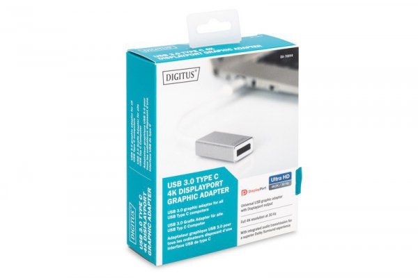 Digitus Adapter graficzny DisplayPort 4K 30Hz na USB Typ C, aluminowa obudowa