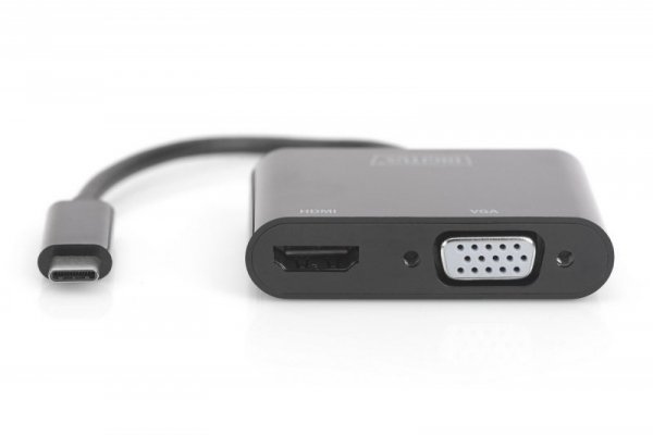 Digitus Adapter graficzny HDMI/ VGA 4K 30Hz UHD/ FHD na USB 3.1 Typ C, z audio, aluminiowy Czarny