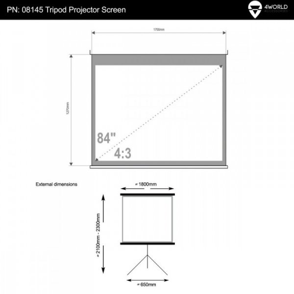 4world Ekran projekcyjny na statywie 170X127 84 4:3 biały mat