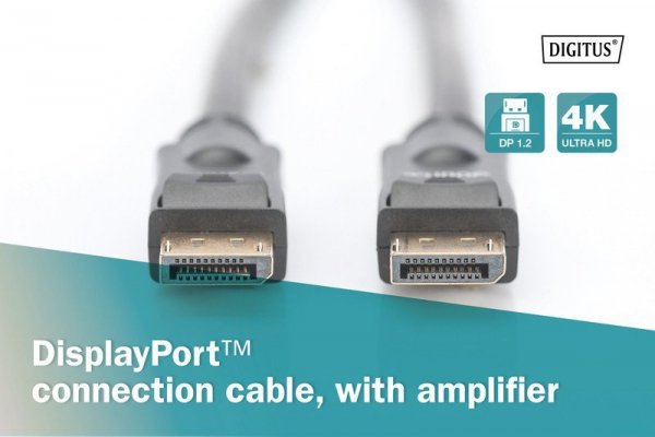 Digitus Kabel połączeniowy DisplayPort z zatrzaskami 4K 60Hz UHD Typ DP/DP M/M 10m Czarny