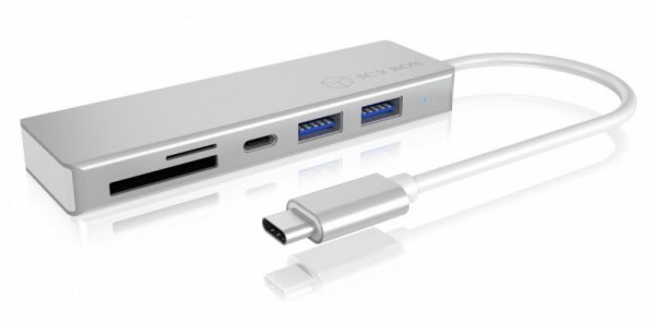 IcyBox HUB USB 3.0 typu C z 3 portami USB i czytnikiem  kart pamięci IB-HUB1413-CR