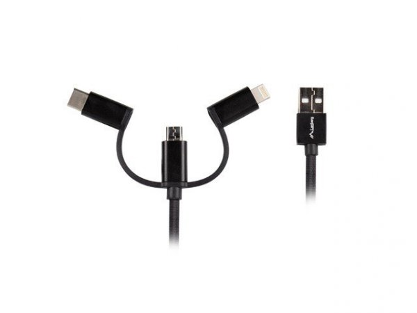 Lanberg Kabel Premium 3in1 USB AM - micro USB BM + Lightning M + USB CM  2.0 1,8m czarny