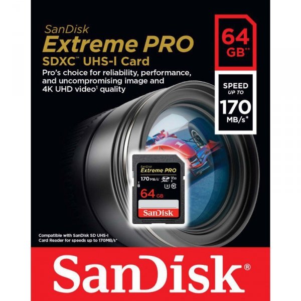SanDisk Karta pamięci Extreme Pro SDXC 64GB 170/90 MB/s V30 UHS-I U3