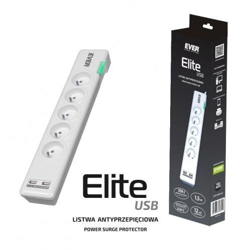 EVER Listwa antyprzepięciowa ELITE USB 1.5m T/LZ11-ELI015/0000