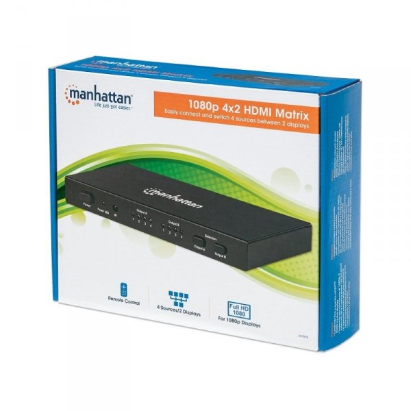 Manhattan Przełącznik splitter Matrix AV HDMI 4x2 1080p 3D z pilotem IR