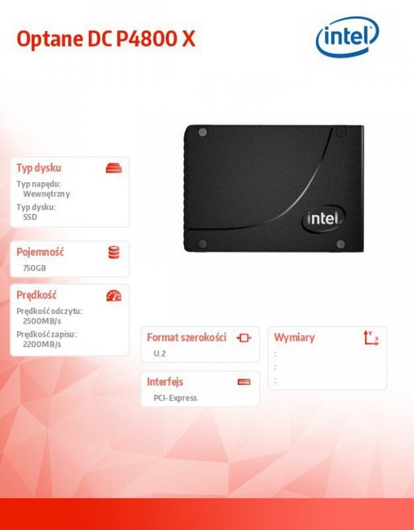Intel Dysk SSD Optane DC P4800 X 750GB SSDPE21K750GA10