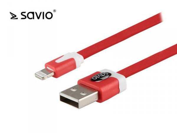 Elmak Kabel ze złączem USB - 8pin, iOS, do telefonów 5,6,7,8,X,Xr,Xs SAVIO CL-74 1m, wielopak 10 szt., czerwony