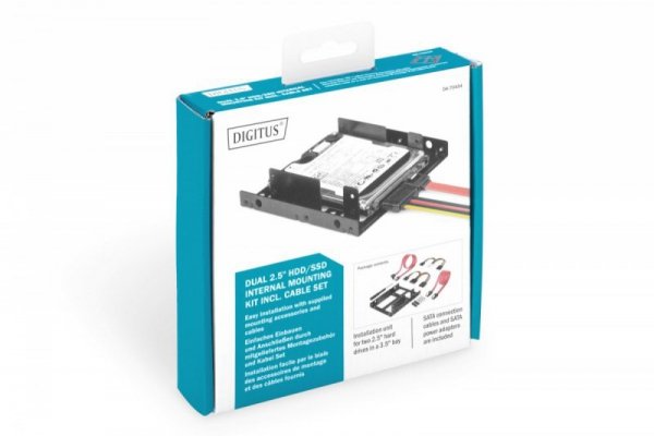 Digitus Ramka montażowa/Adapter SSD/HDD 2x 2.5&quot; do 3.5&quot; (ATA, SATA, SSD) metalowa ,zestaw z kablami, czarna