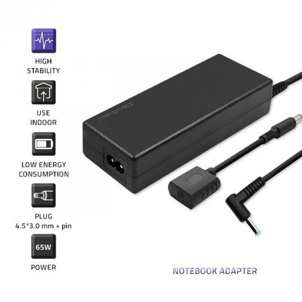 Qoltec Zasilacz do HP | 65W | 19V | 3.33A | 4.5*3.0+pin | +ADAPTER     4.5*3.0 / 7.4*5.0+pin | +kabel zasilający