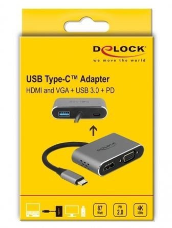 Delock Replikator portów USB-C -&gt; HDMI, VGA, USB 3.0, PD 2.0, USB-C     mikro