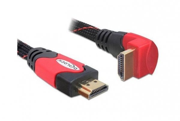 Delock Kabel HDMI M/M V1.4 2M KĄTOWY GÓRA CZARNO-CZERWONY PREMIUM SZNUR