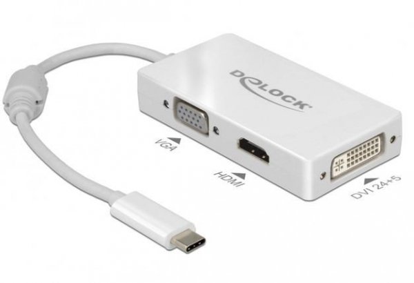 Delock Adapter USB C(M)-&gt;HDMI(F)/VGA(F)/DVI(F)(24+5)(THUNDERBOLT 3) na kablu 13cm biały