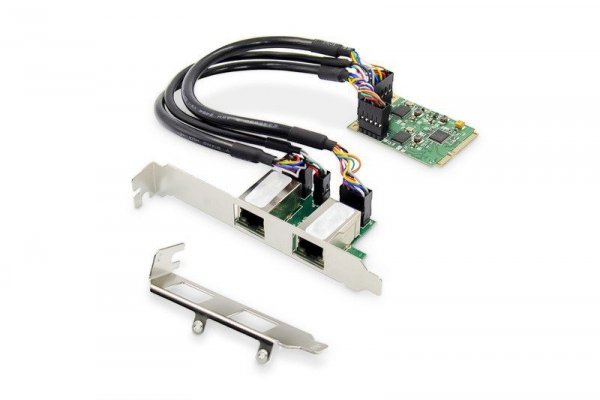 Digitus Karta sieciowa przewodowa mini PCI Express 2x RJ45 Gigabit 10/100/1000Mbps Low Profile