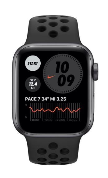 Apple Zegarek Nike Series 6 GPS, 44mm koperta z aluminium w kolorze gwiezdnej szarości z paskiem sportowym antracyt/czarny Nike 