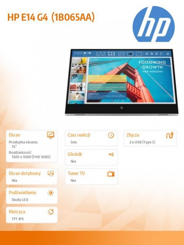 HP Inc. Monitor przenośny E14 G4  1B065AA