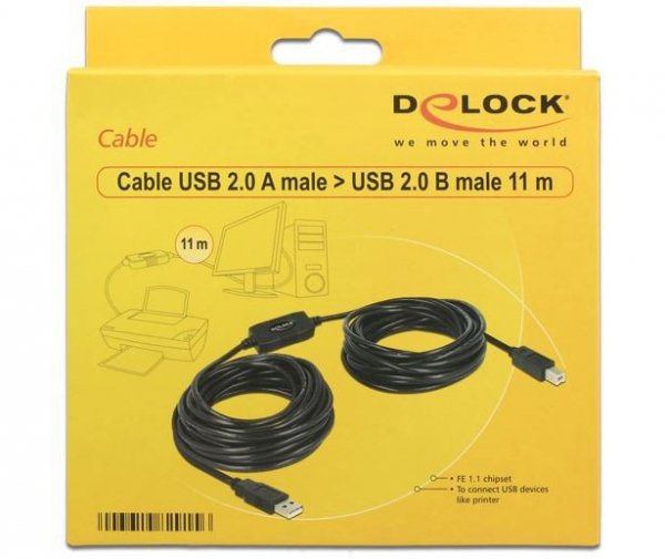 Delock Kabel USB-A(M)-USB-B(M) 2.0 11m czarny
