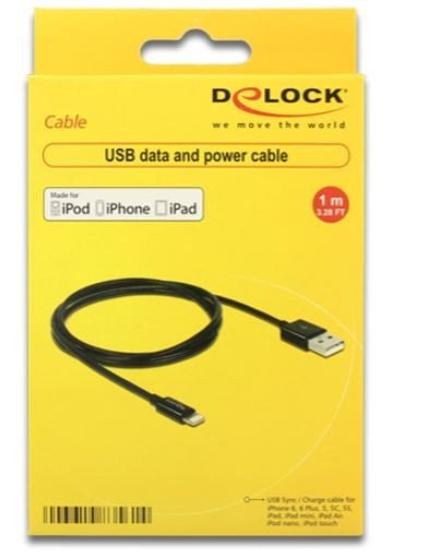 Delock Kabel LIGHTNING(M) USB-A(M) 1m czarny