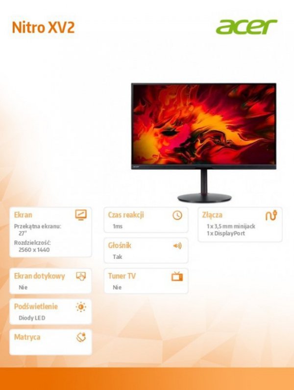 Acer Monitor 27 cali Nitro XV272UKVbmiiprzx