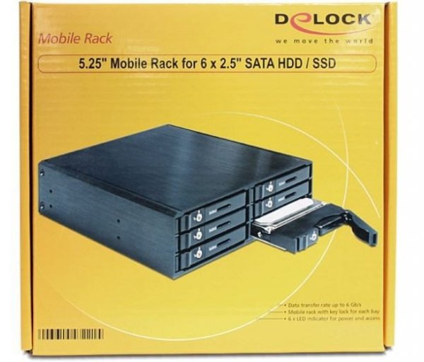 Delock Kieszeń HDD wewnętrzna HDD 5.25 -&gt;6X HDD/SSD 2.5 SATA czarna