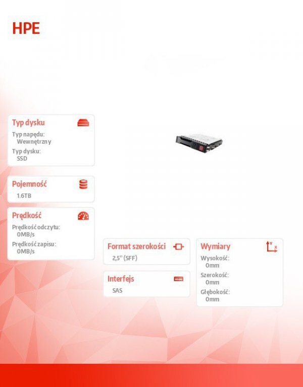 Hewlett Packard Enterprise Dysk twardy HPE 1.6TB SAS MU SFF RW DS SSD R5Y62A