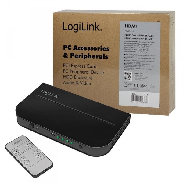 LogiLink Przełącznik 4xHDMI 4K z pilotem