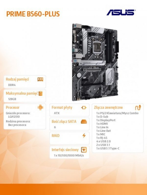 Asus Płyta główna PRIME B560-PLUS s1200 4DDR4 DP/HDMI M.2 ATX
