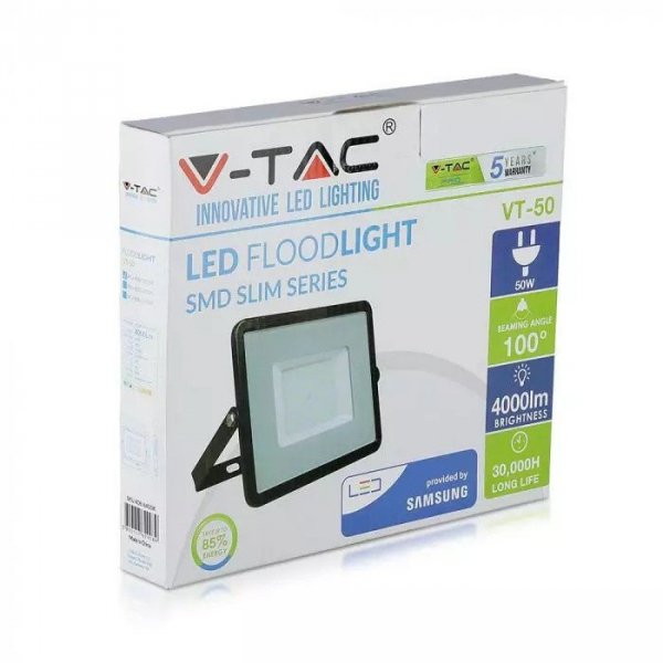 V-tac Projektor LED 50W 3000K 4000lm Czarny IP65