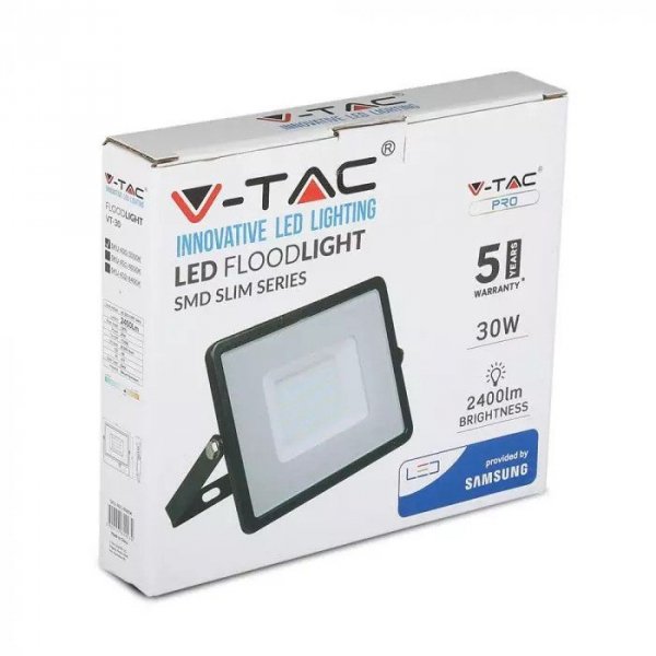 V-tac Projektor LED 30W 6400K 2400lm Czarny
