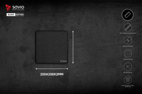 Elmak Podkładka pod mysz gaming SAVIO Black Edition Precision Control S 250x250x2mm, obszyta