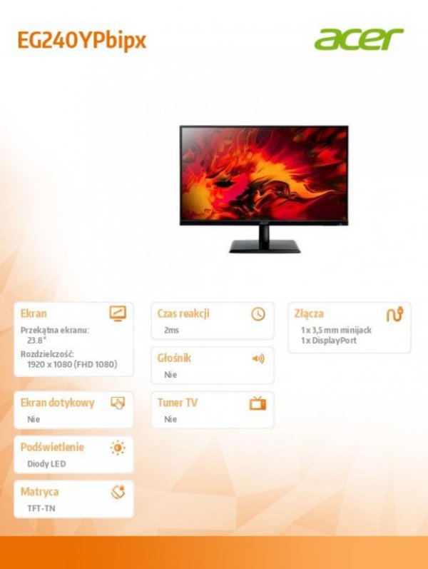 Acer Monitor 23.8 cala EG240YPbipx Black Matt
