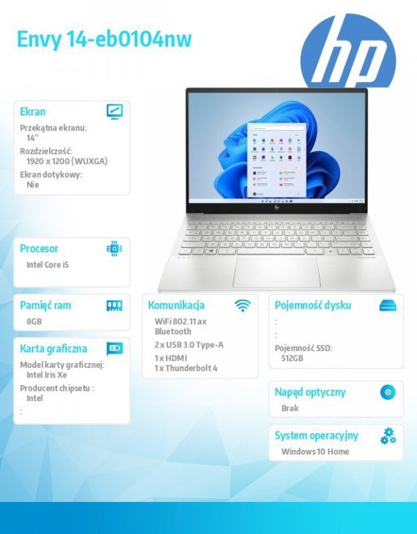 HP Inc. Notebook Envy 14-eb0104nw W10H/14.0 i5-1135G7/512GB/8GB 4H372EA