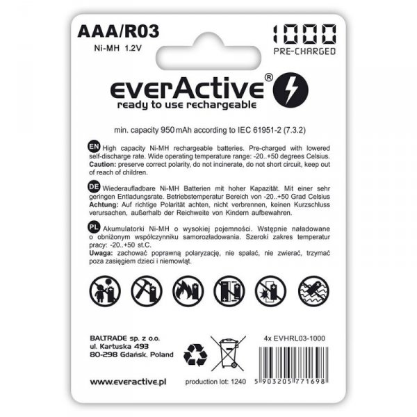 everActive Akumulatory R03/AAA 1000 mAh, blister 4 szt. Edycja limitowana