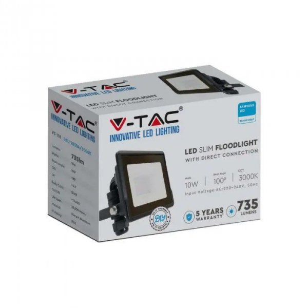 V-tac Projektor LED 10W 3000K 735lm Czarny