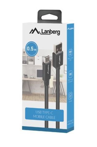 Lanberg Kabel USB-C(M)-&gt;USB-A(M) 2.0 0.5m czarny BOX QC 3.0