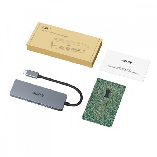 AUKEY CB-C63 aluminiowy HUB USB-C | Ultra Slim | 4w1 | 3xUSB 3.1 | 1xMicroSD i SD