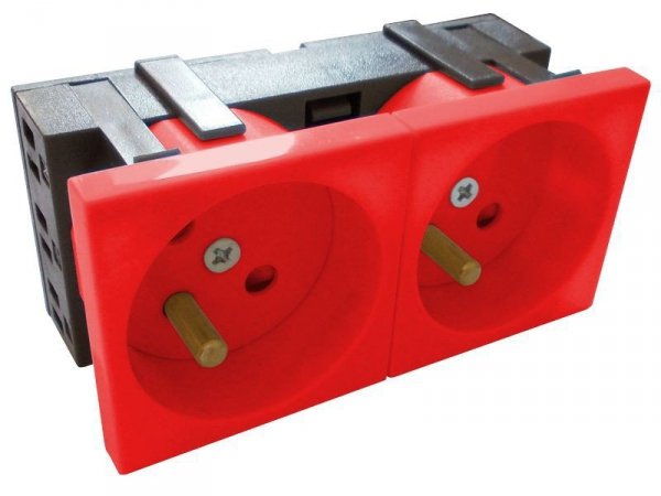 ALANTEC Gniazdo elektryczne 45x90 z kluczem - 2x2P+Z, tory prądowe pod kątem 45st. Czerwone