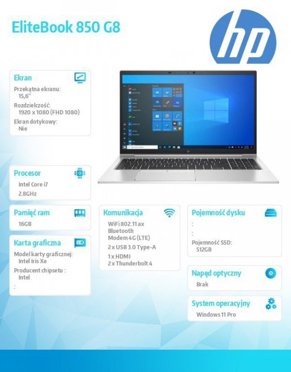 HP Inc. Notebook EliteBook 850 G8 i7-1165G7 512/16/W11P/15,6 5Z689EA