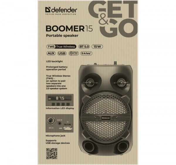Defender Głośnik Bluetooth Boomer 15W ekran LCD