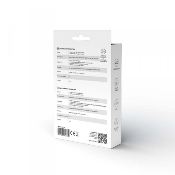 Savio Kabel USB-C v3.1 do HDMI 2.0B, 2m, srebrno-czarny, złote końcówki, CL-171